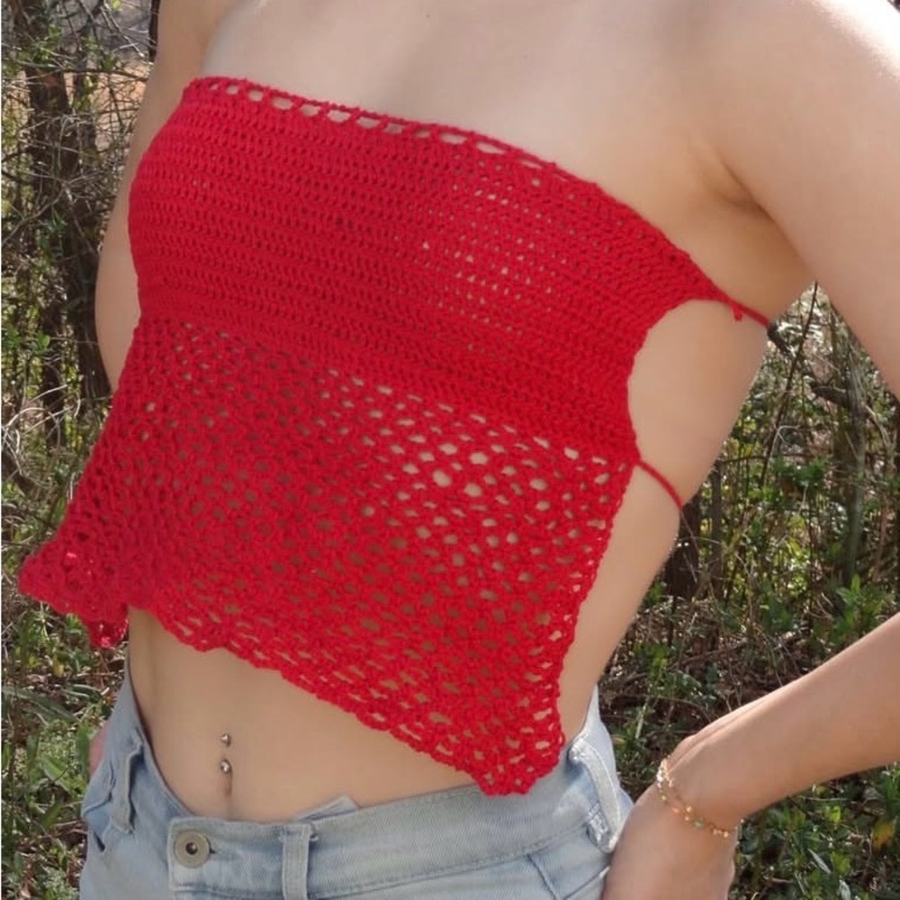 Vibrant Red Crochet Crop Top
